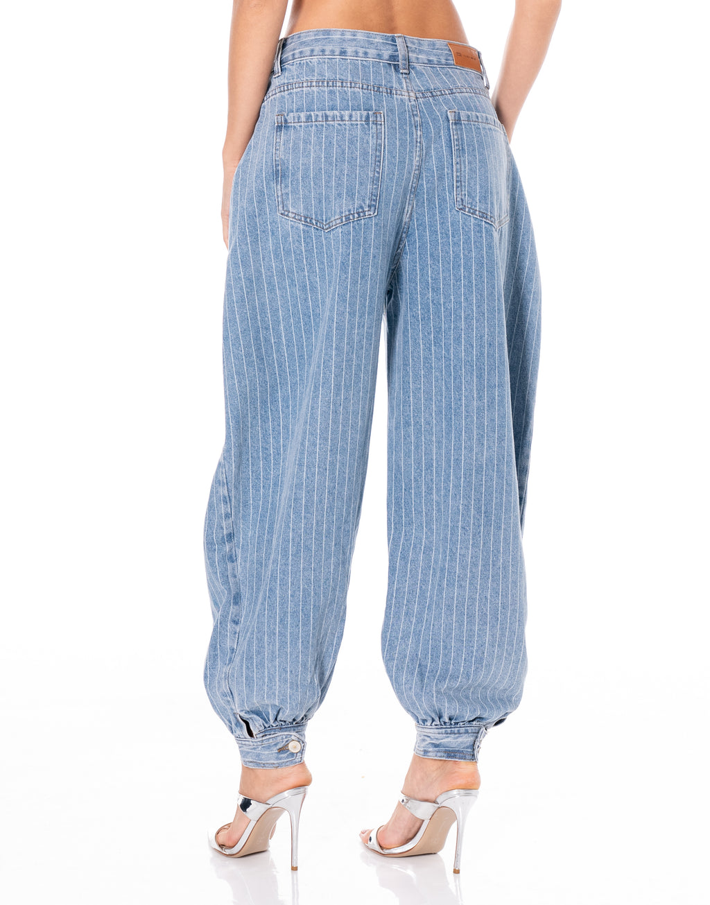 Pinstripe Denim Balloon Jeans - Blue