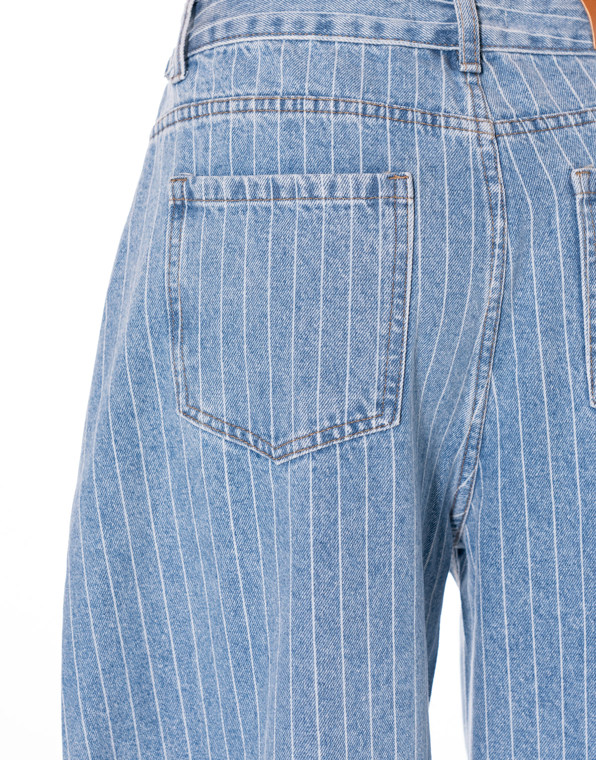 Pinstripe Denim Balloon Jeans - Blue