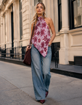 Sleeveless Floral Halter Top- Purple