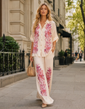 Two Piece Set With A Button Up Shirt and Wide Leg Pants - Pink