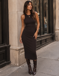 Ribbed Knit Midi Dress - Brown