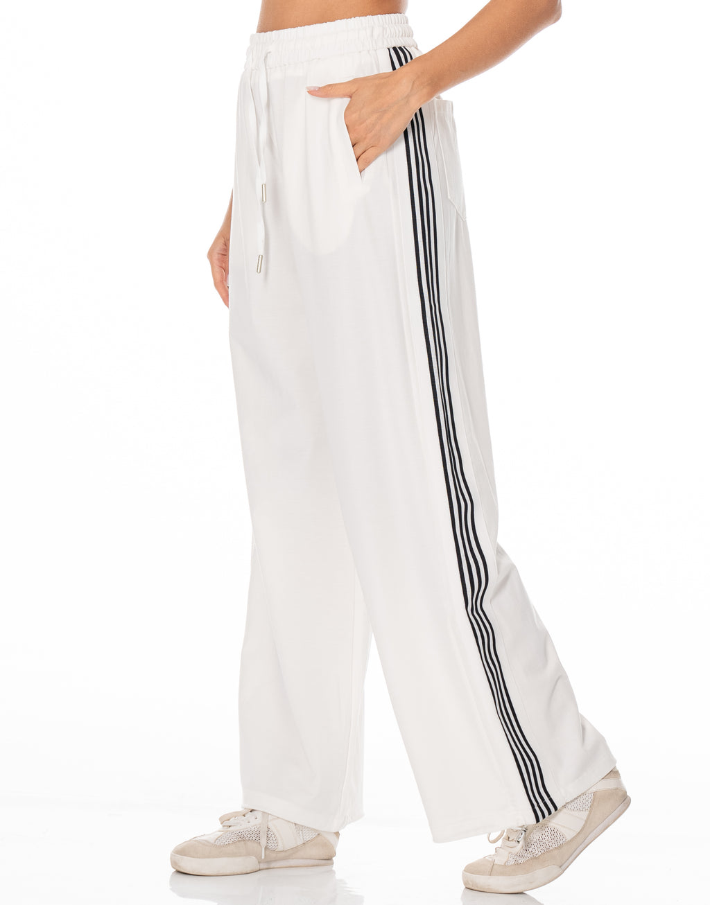 Side Stripe Track Pants - White