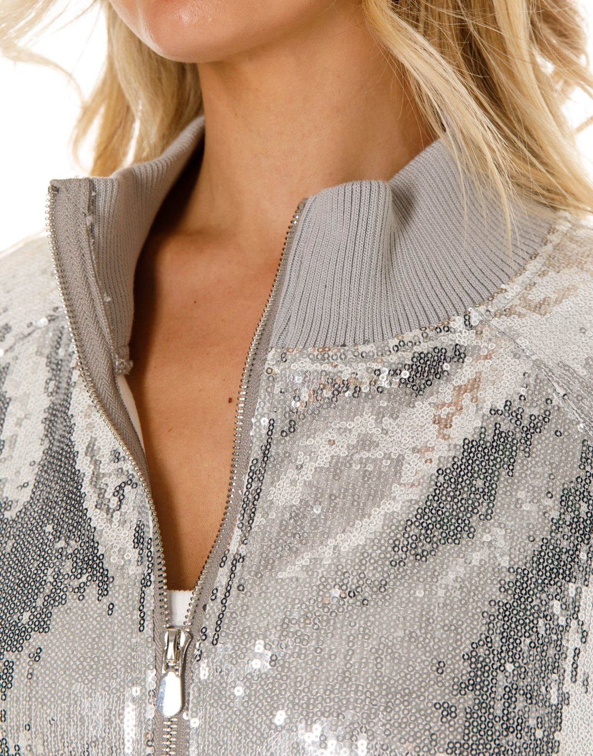 Sequin Bomber Jacket - Silver