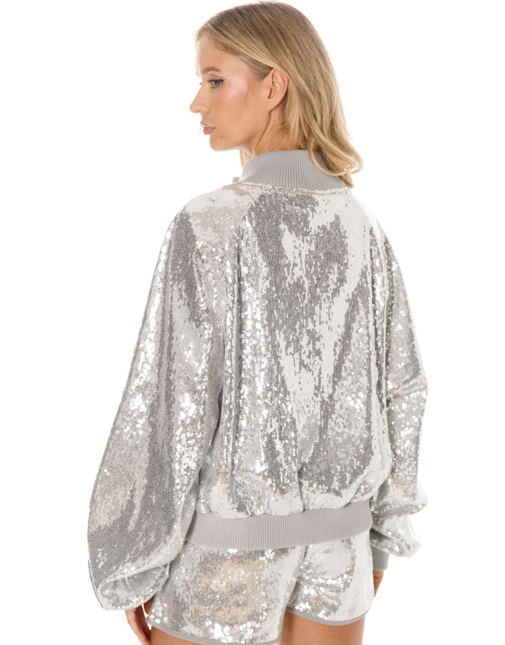 Sequin Bomber Jacket - Silver