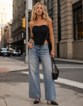 Black Cutout Strapless Top - Black