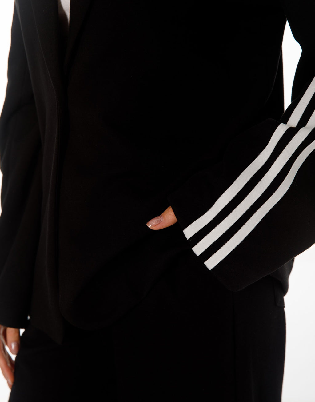 Side Stripe Blazer and Wide Leg Pants Set - Black