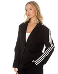 Side Stripe Blazer and Wide Leg Pants Set - Black