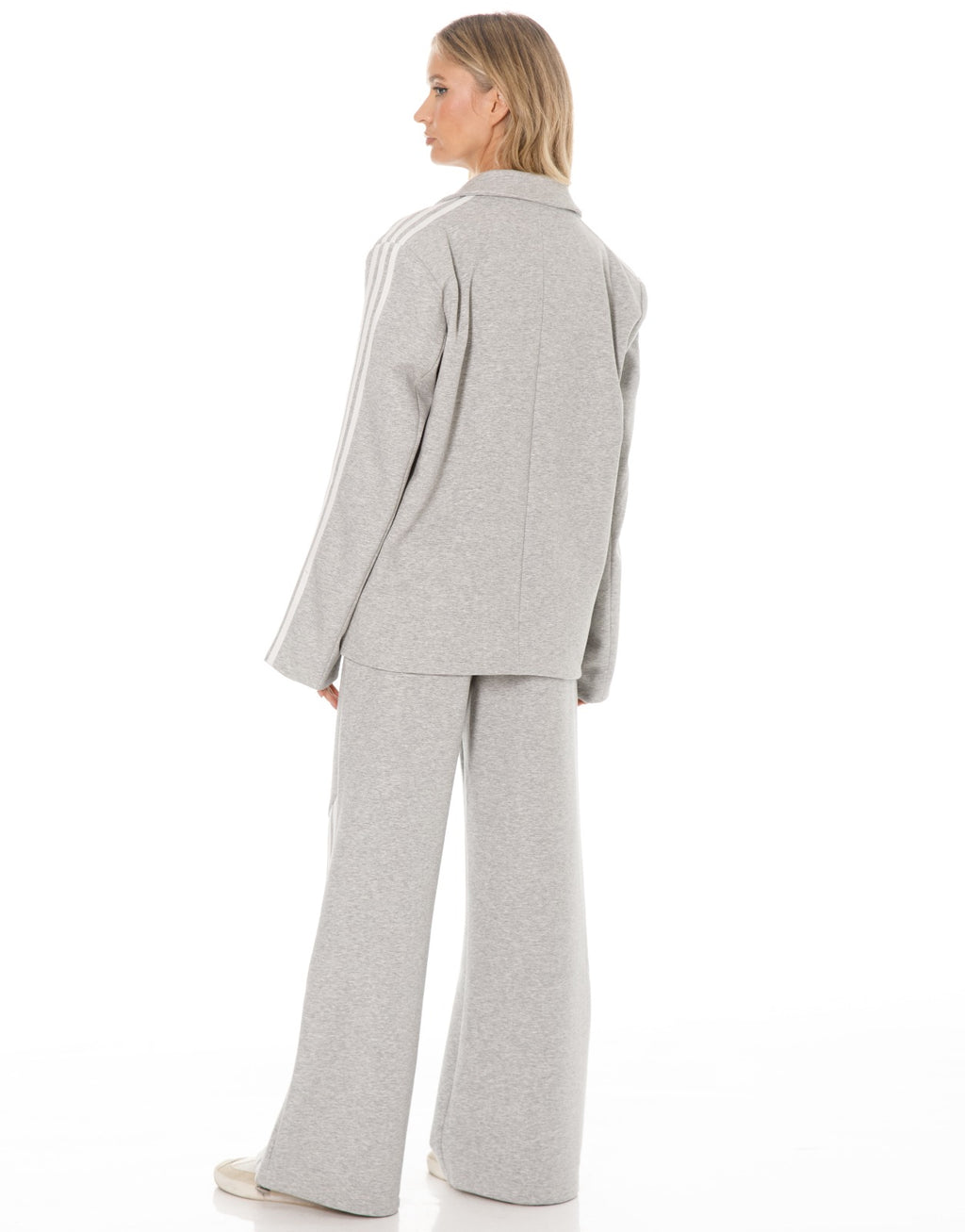 Side Stripe Blazer and Wide Leg Pants Set - Grey