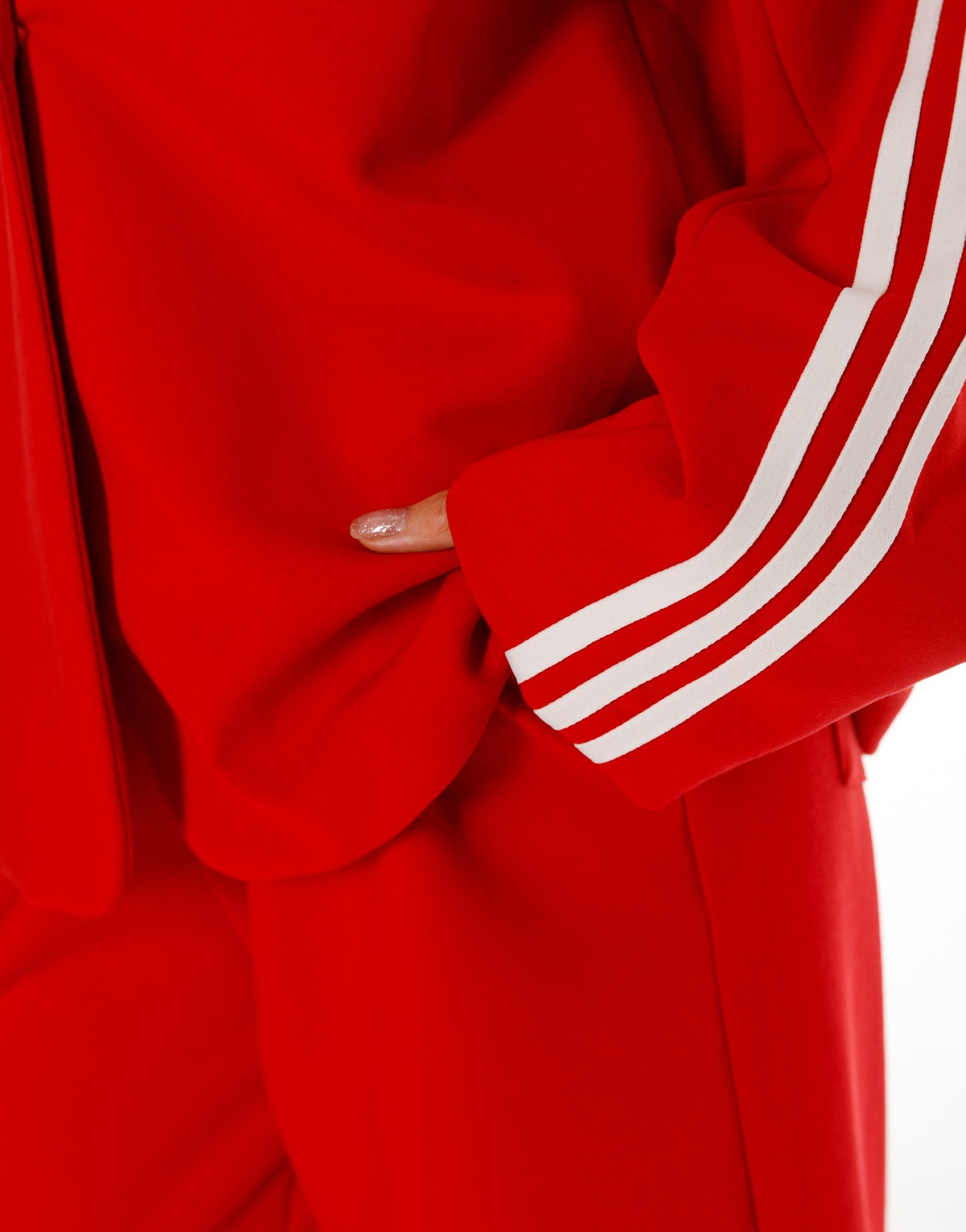 Side Stripe Blazer and Wide Leg Pants Set - Red