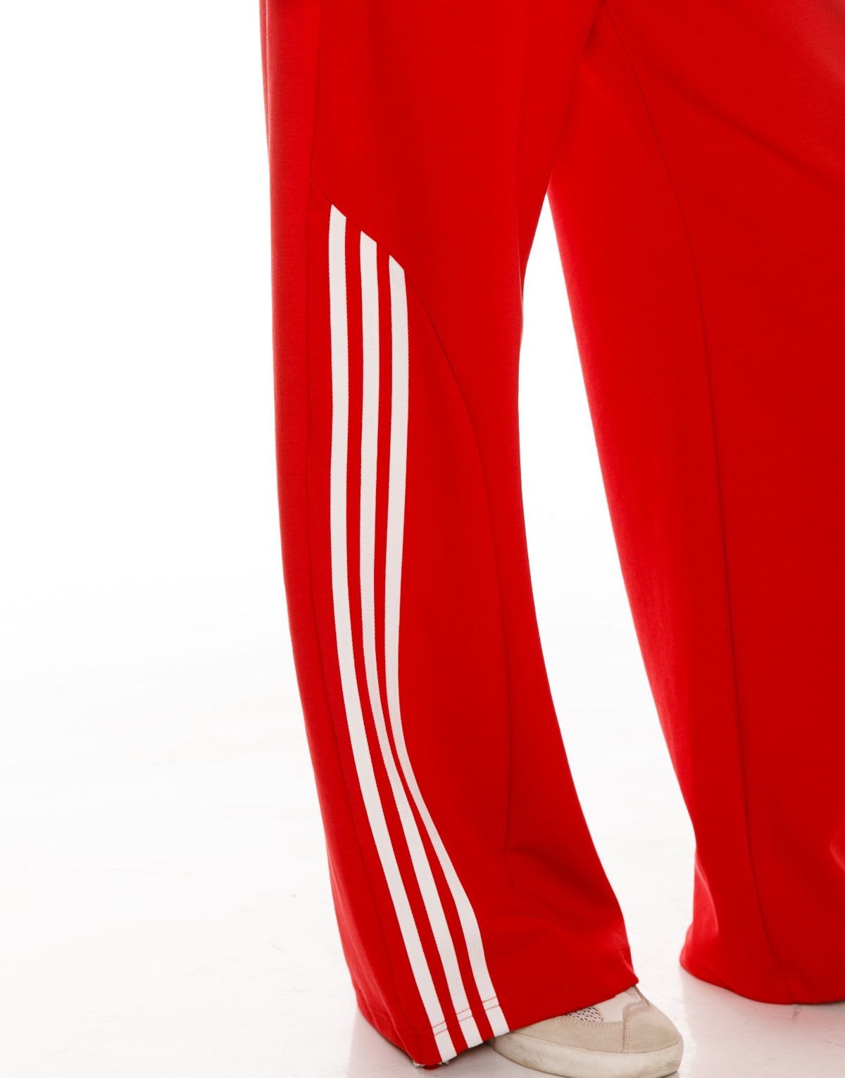 Side Stripe Blazer and Wide Leg Pants Set - Red