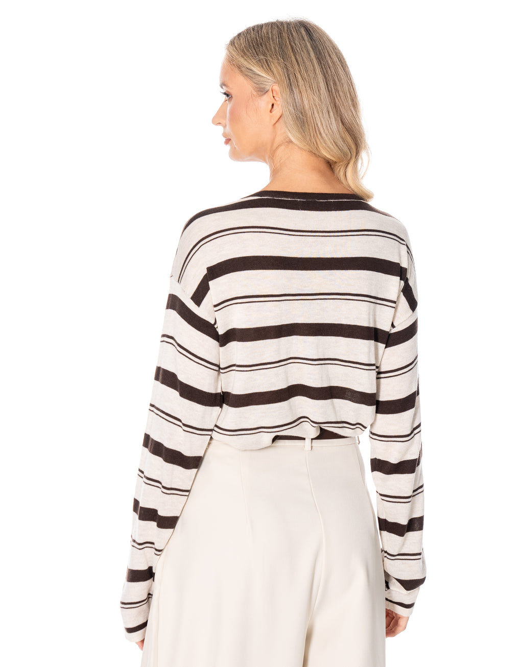Oversized Striped Crewneck Knit - Apricot/coffee