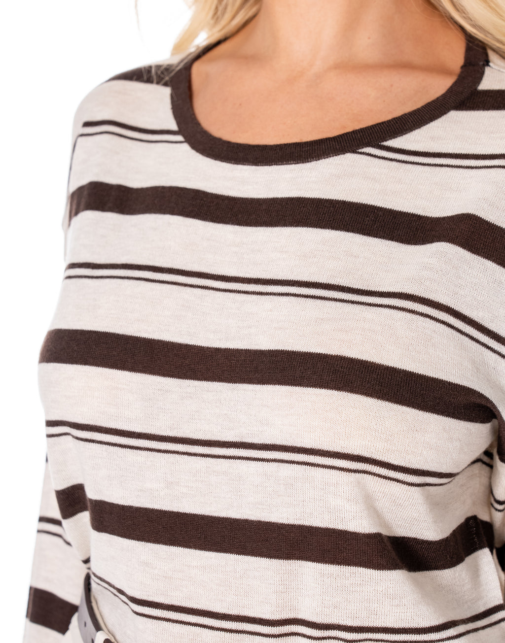 Oversized Striped Crewneck Knit - Apricot/coffee