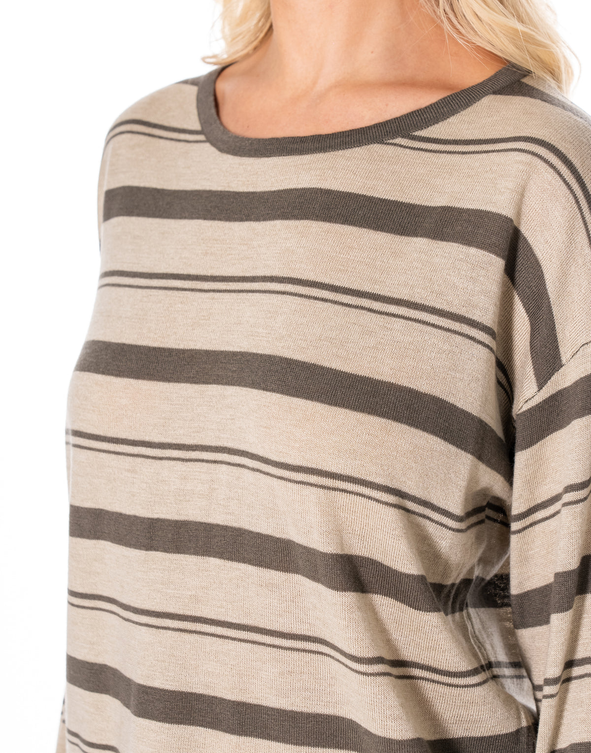 Oversized Striped Crewneck Knit - Khaki/green
