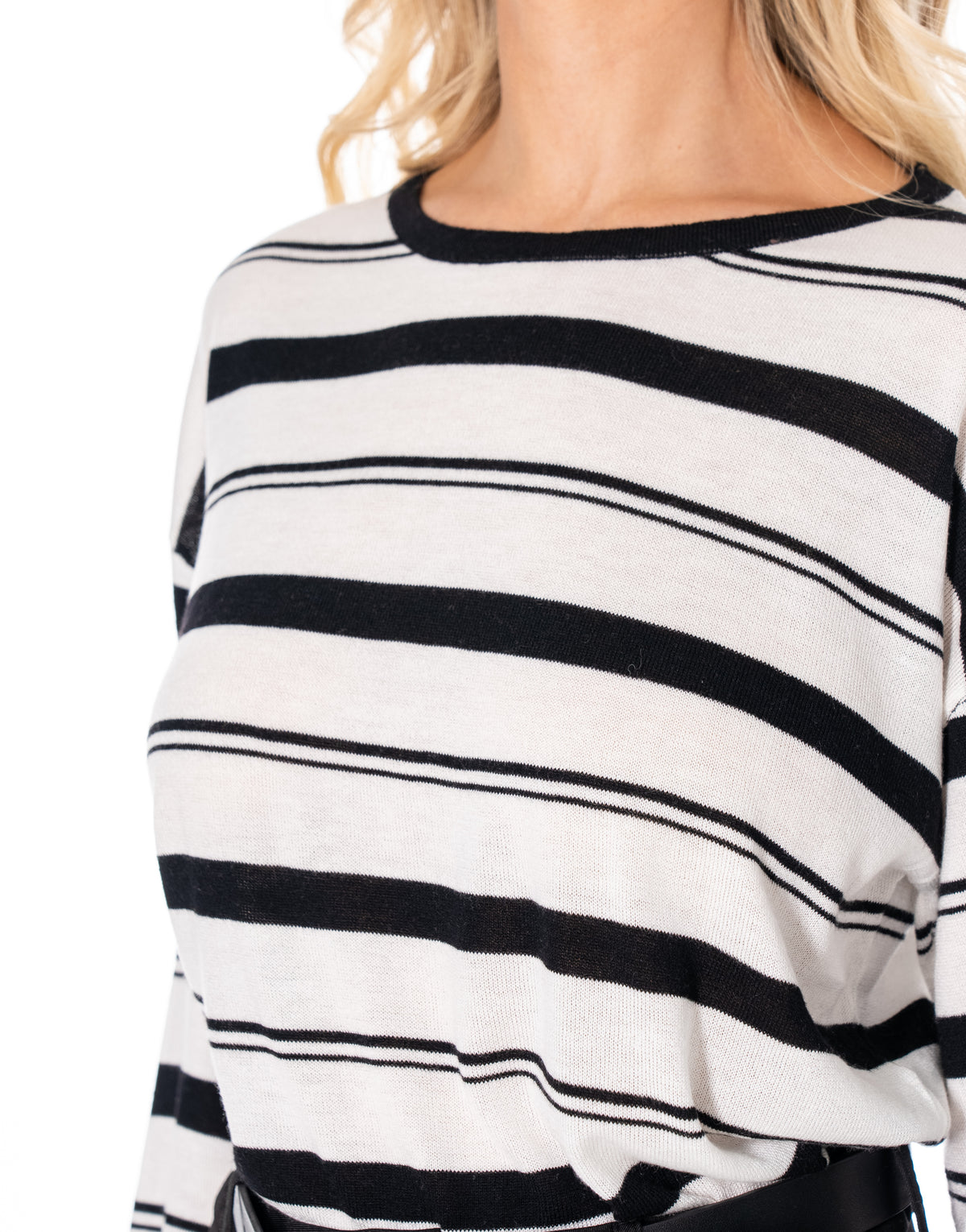 Oversized Striped Crewneck Knit - White/black