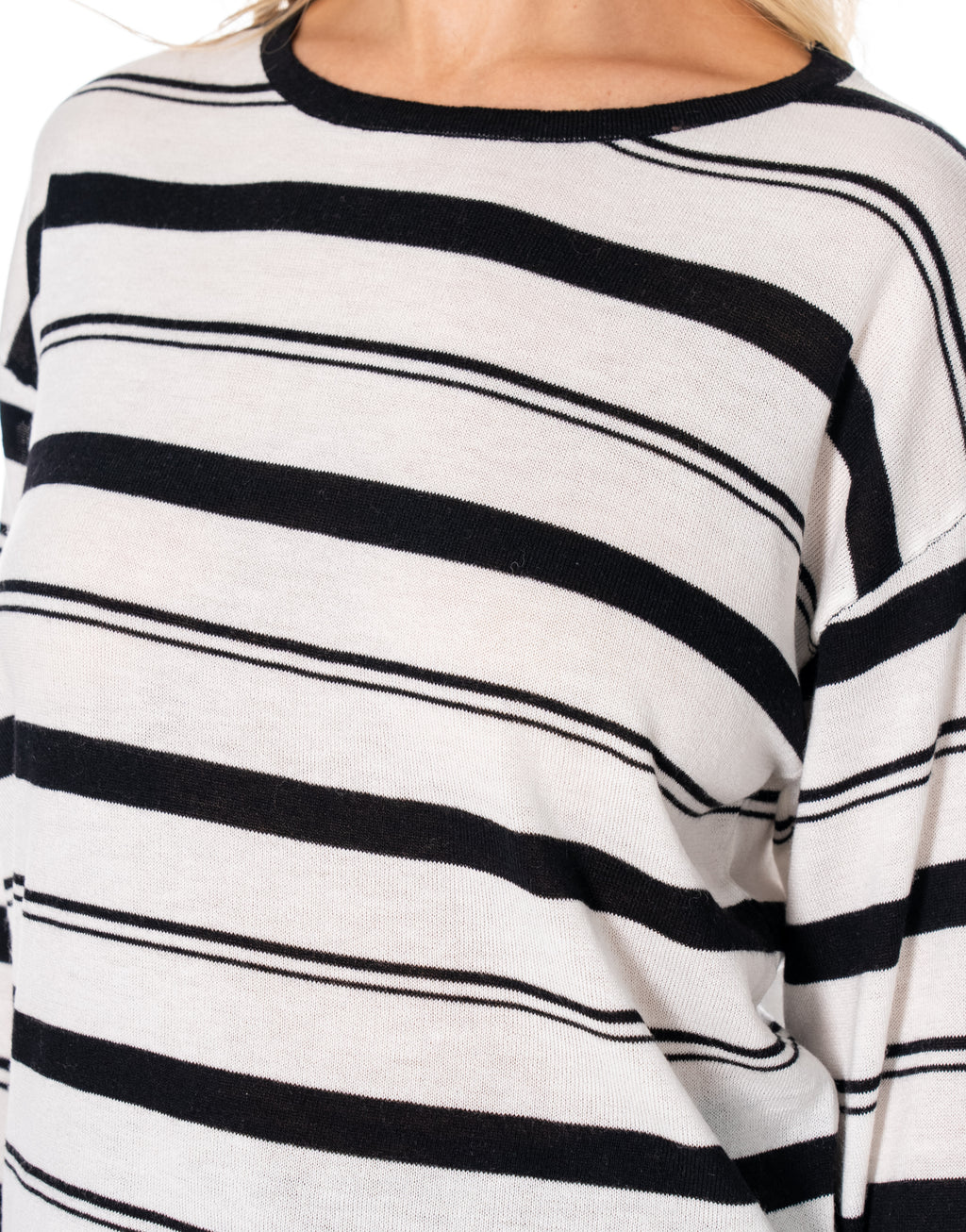 Oversized Striped Crewneck Knit - White/black