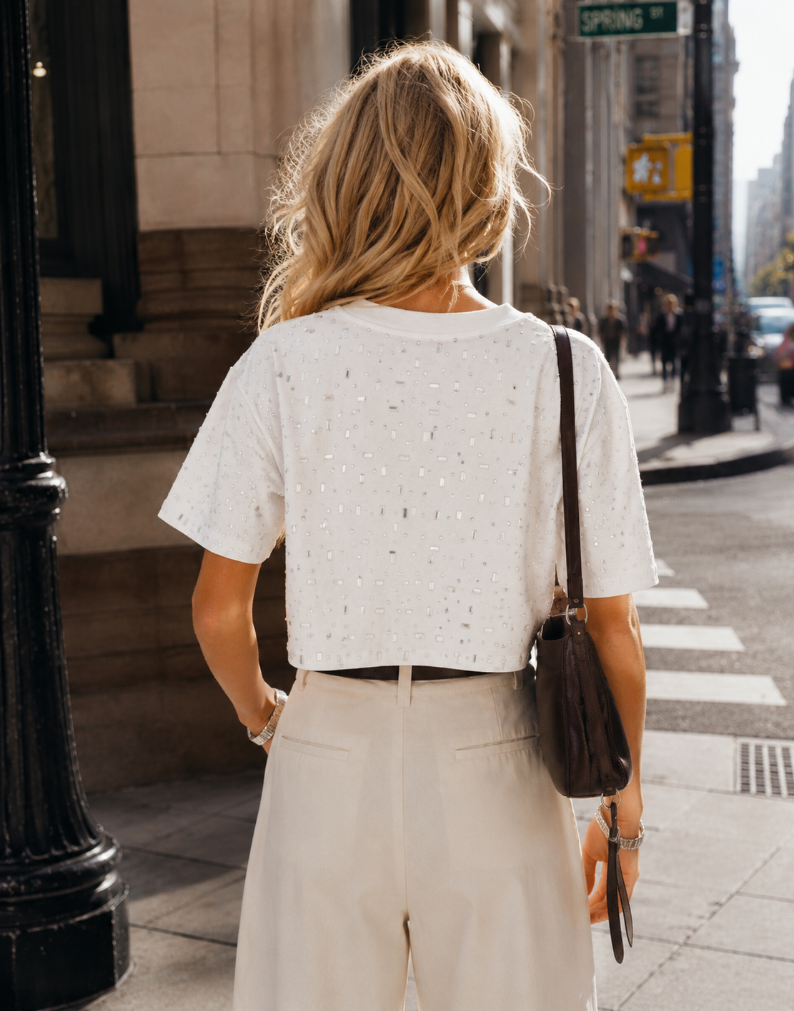 Speckled Short Sleeve Crop Top - White