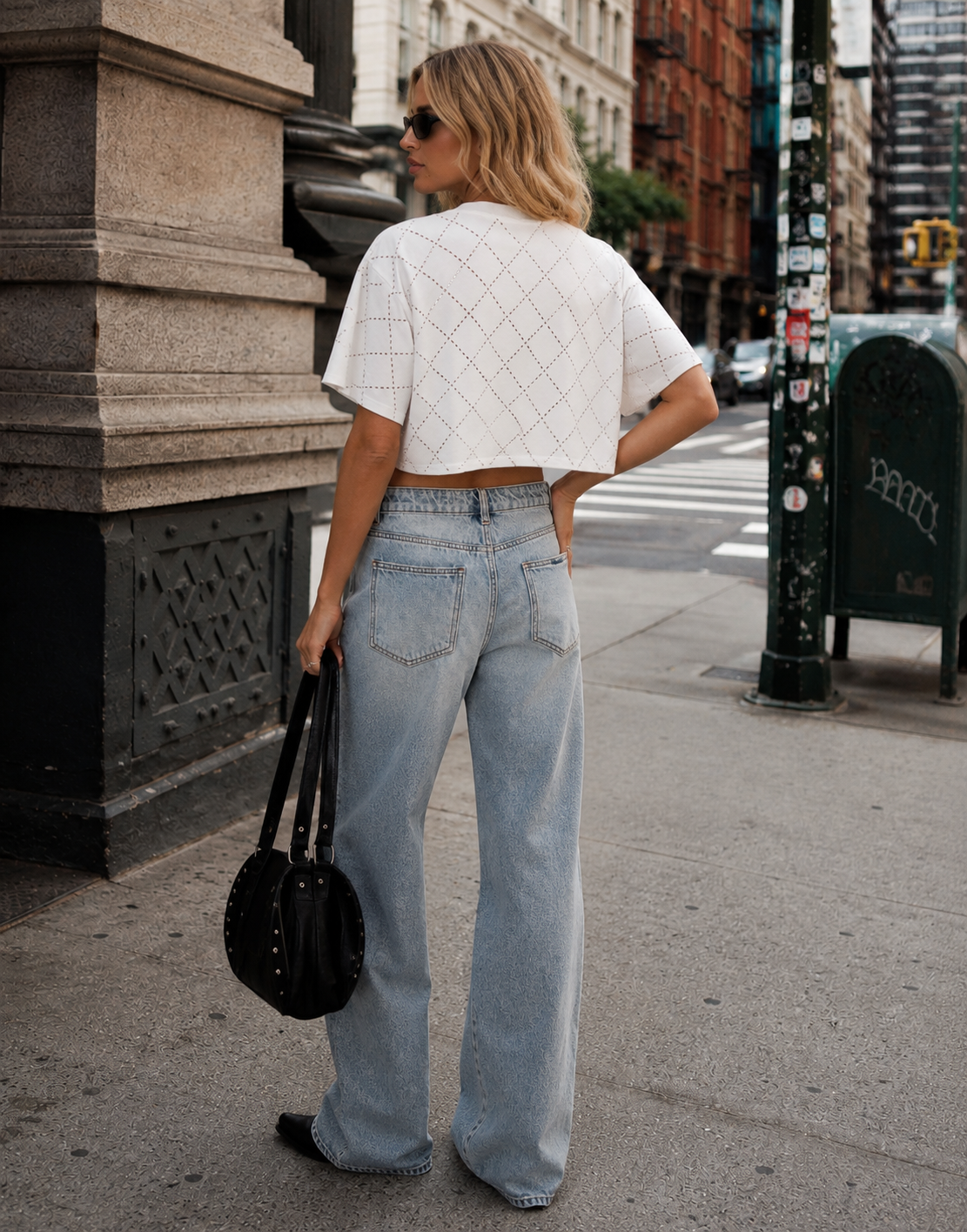 Diamond Studded Cropped Tee - White