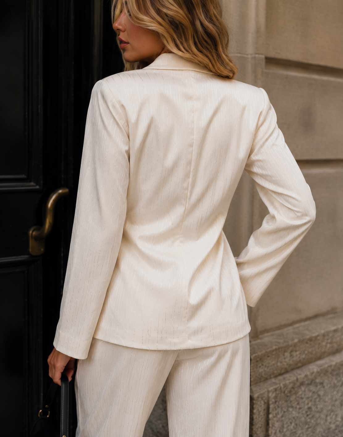 Satin Blazer and Trouser Set - Beige