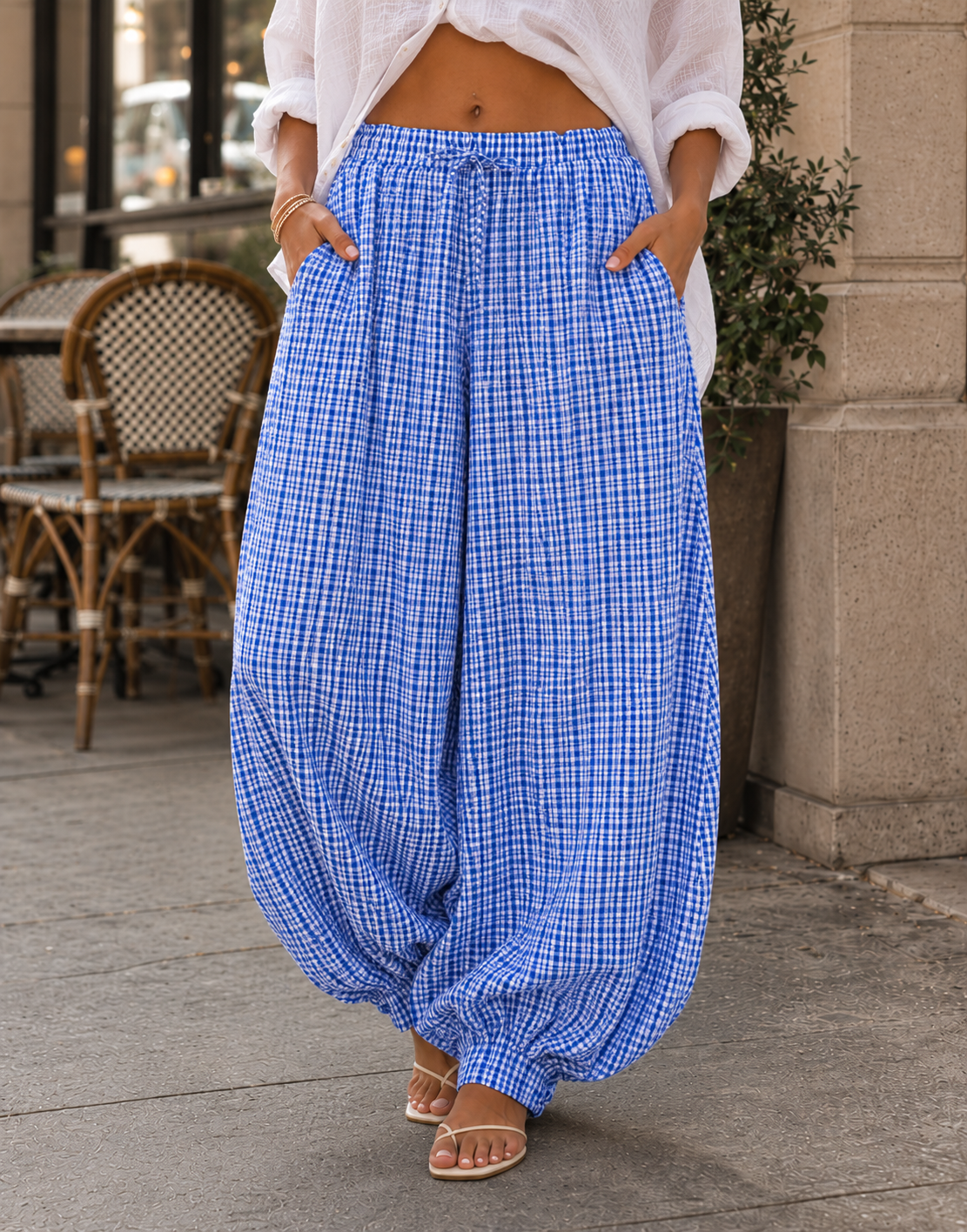 Pleated Wide-Leg Pant - Blue