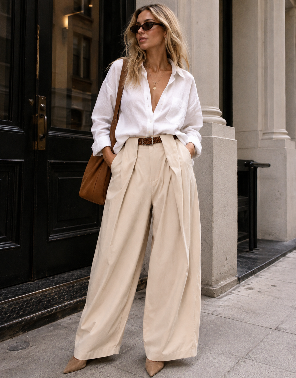 Linen Belted Balloon Pant - Apricot