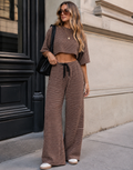 Striped Shirt And Wide-Pant Set - Brown