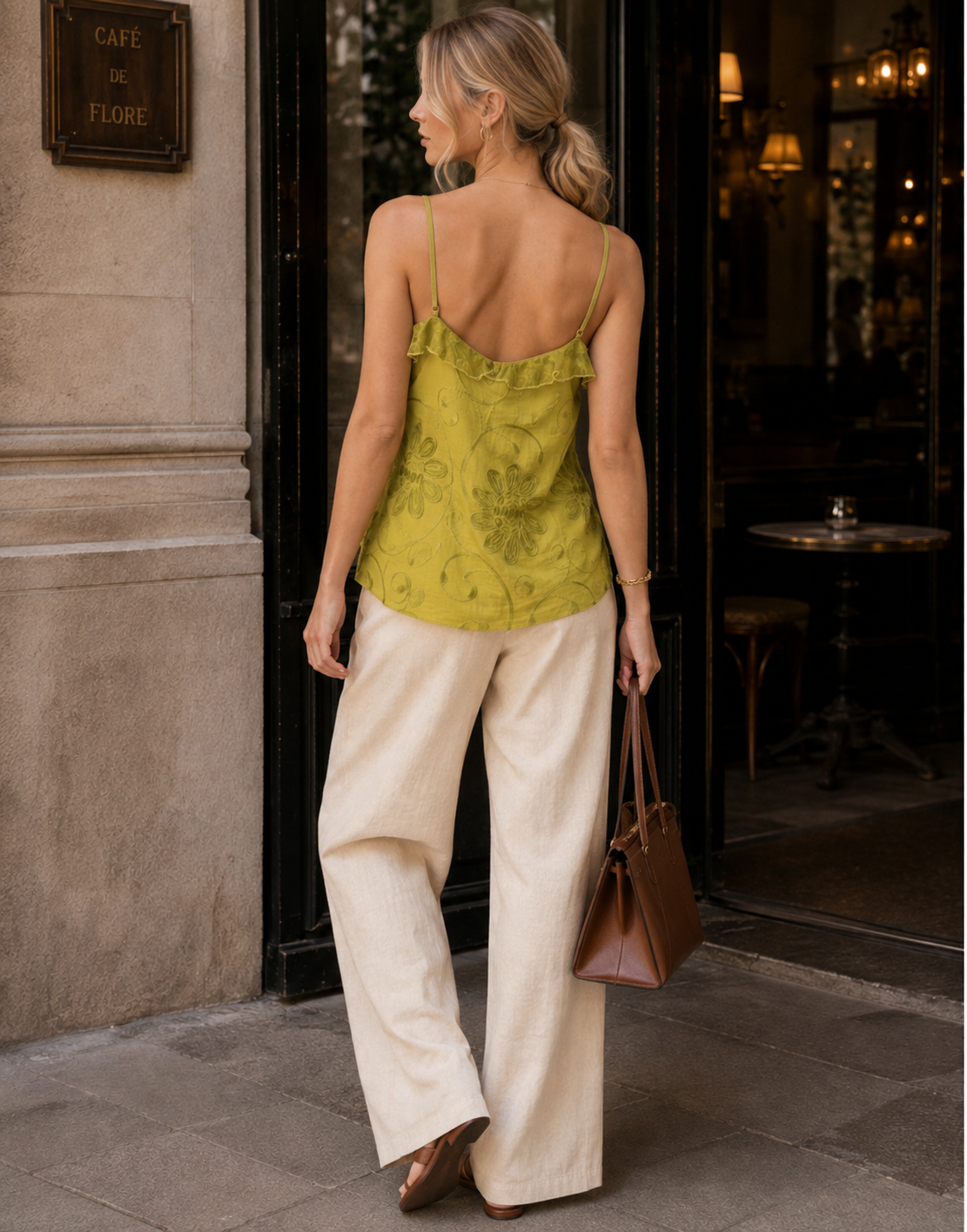 Asymmetric Top With Embroidery Patchwork - Green