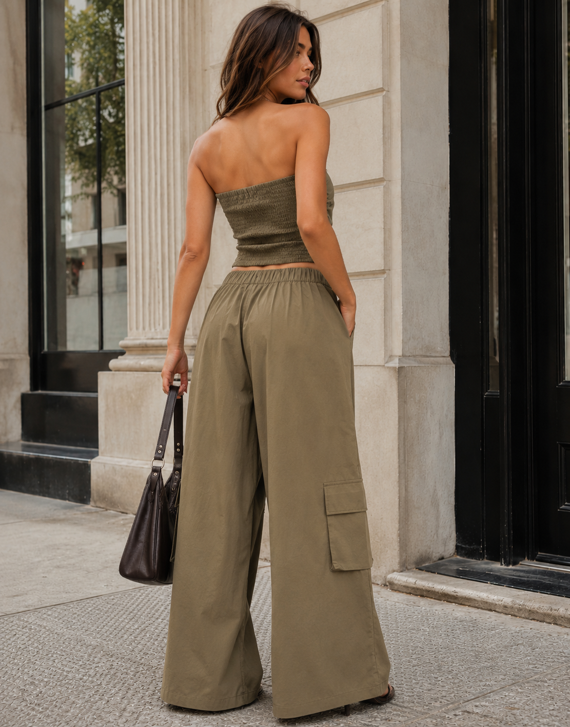 Tube Top And Cargo Pant Set - Green