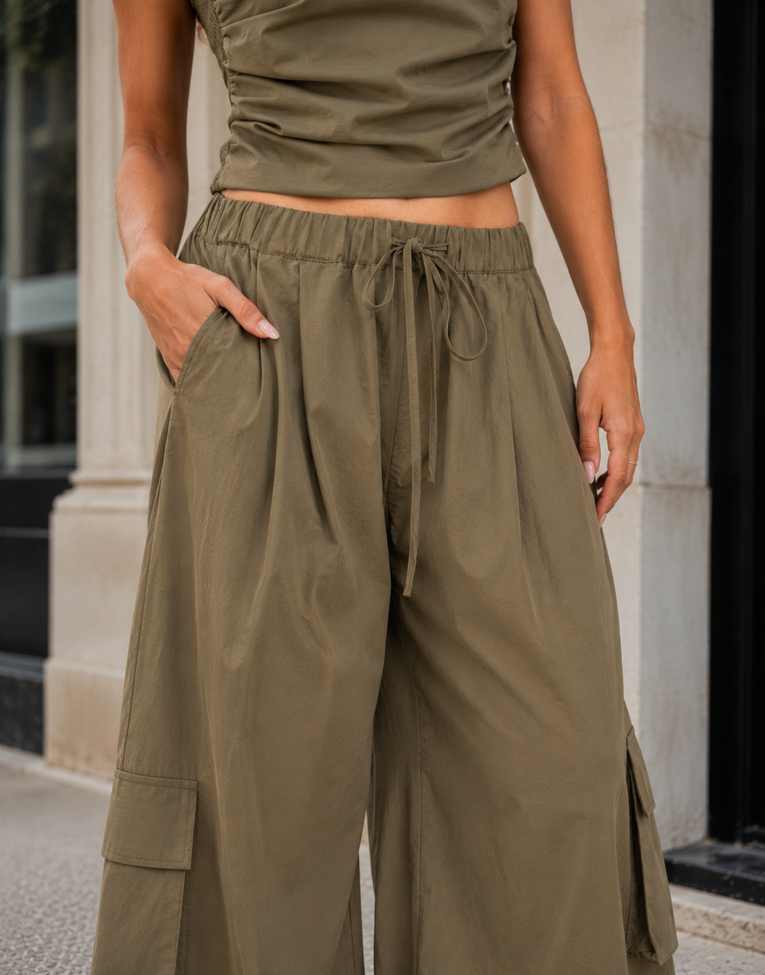 Tube Top And Cargo Pant Set - Green