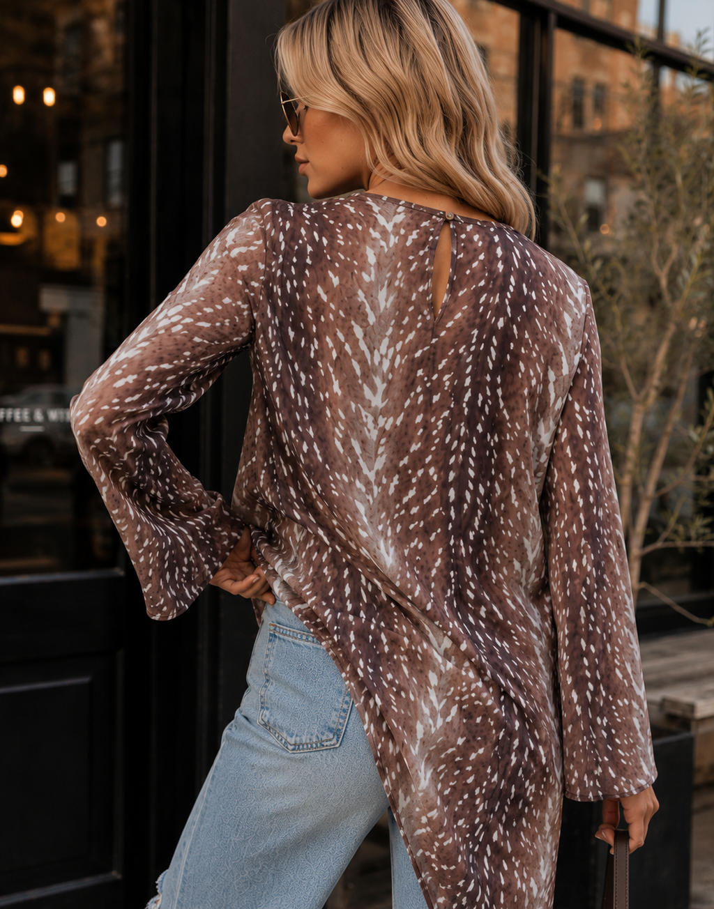 Fawn Print Satin Asymmetric Dress - Leopard