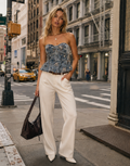 Denim Strapless Peplum Top - Denim