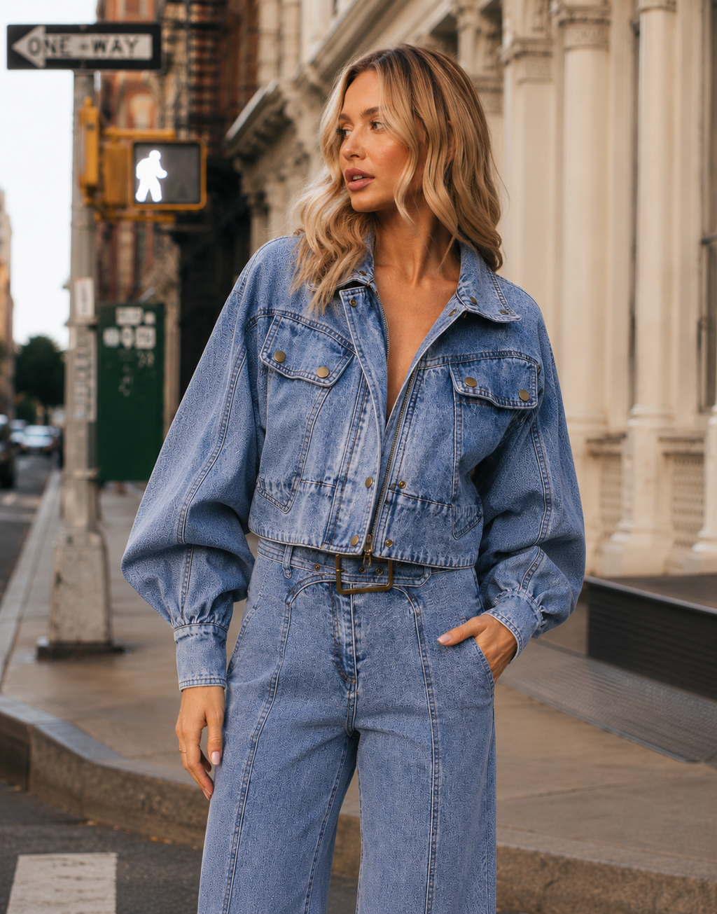 Wide-Leg Denim Jeans - Denim