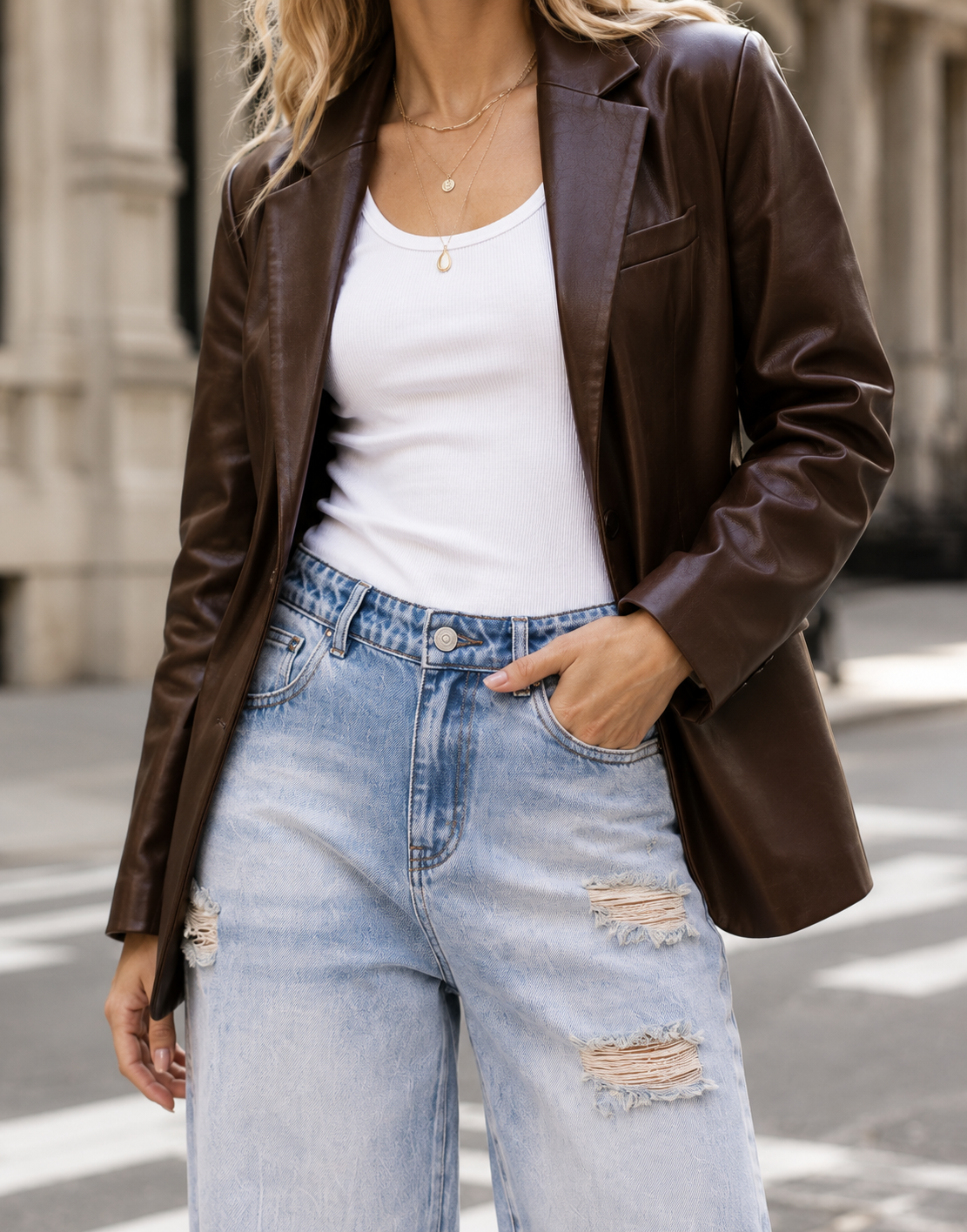 Distressed Wide-Leg Jeans - Denim