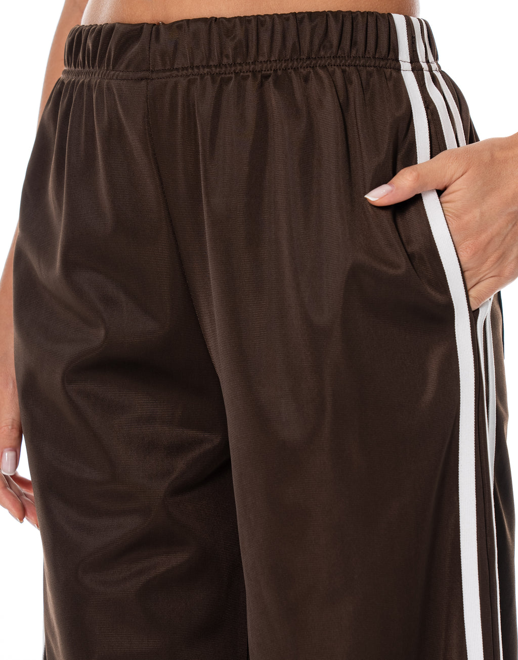 Satin Side Stripe Track Pants - Coffee