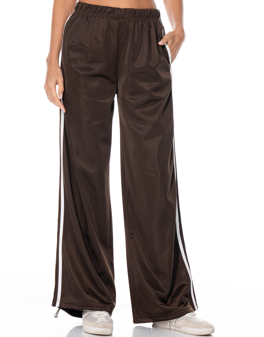 Satin Side Stripe Track Pants - Coffee