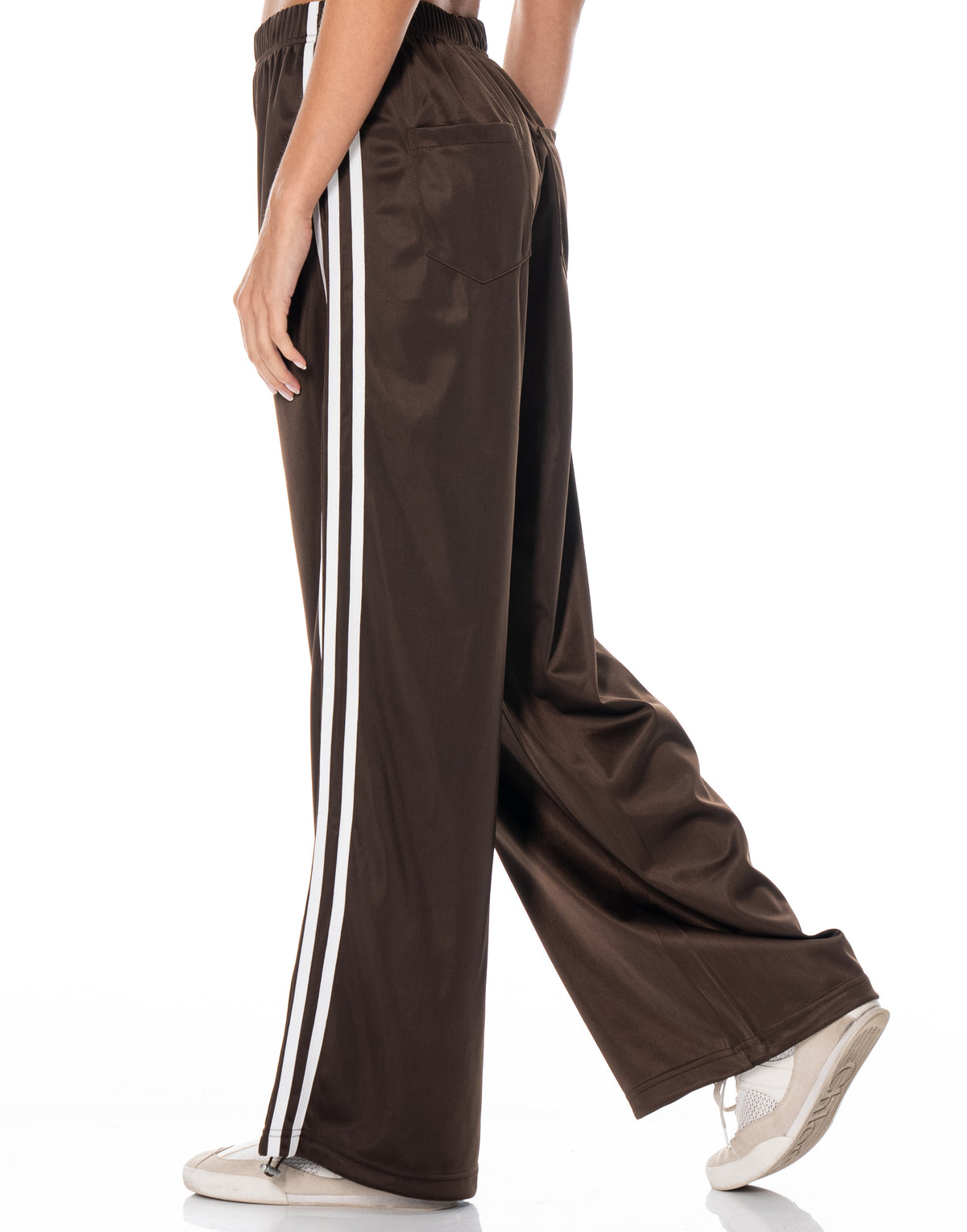 Satin Side Stripe Track Pants - Coffee