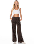 Satin Side Stripe Track Pants - Coffee