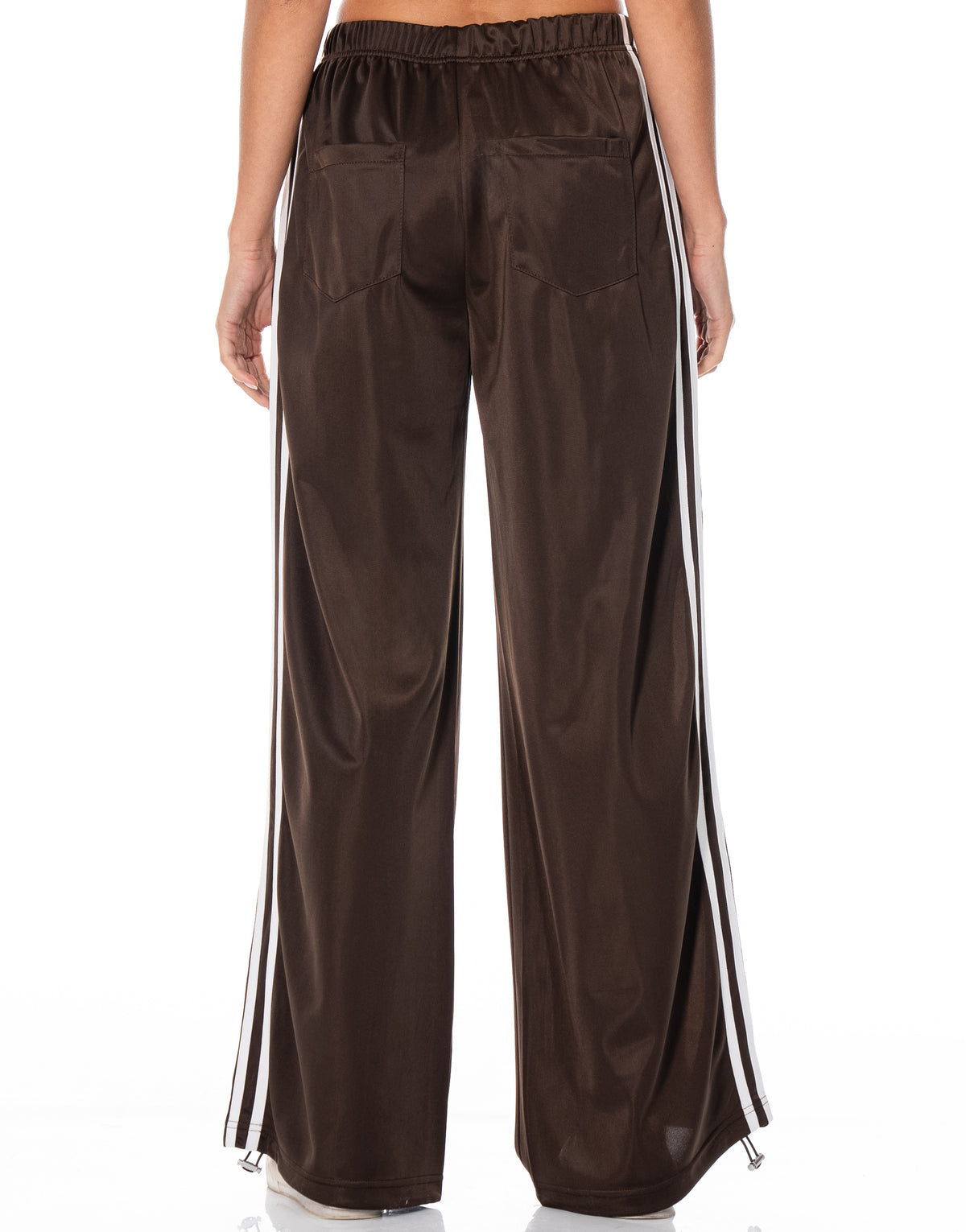 Satin Side Stripe Track Pants - Coffee