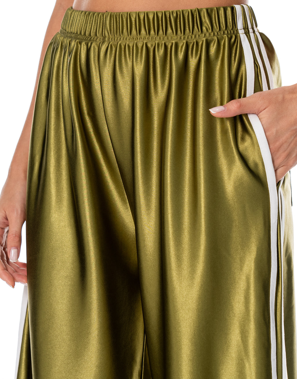 Satin Side Stripe Track Pants - Green