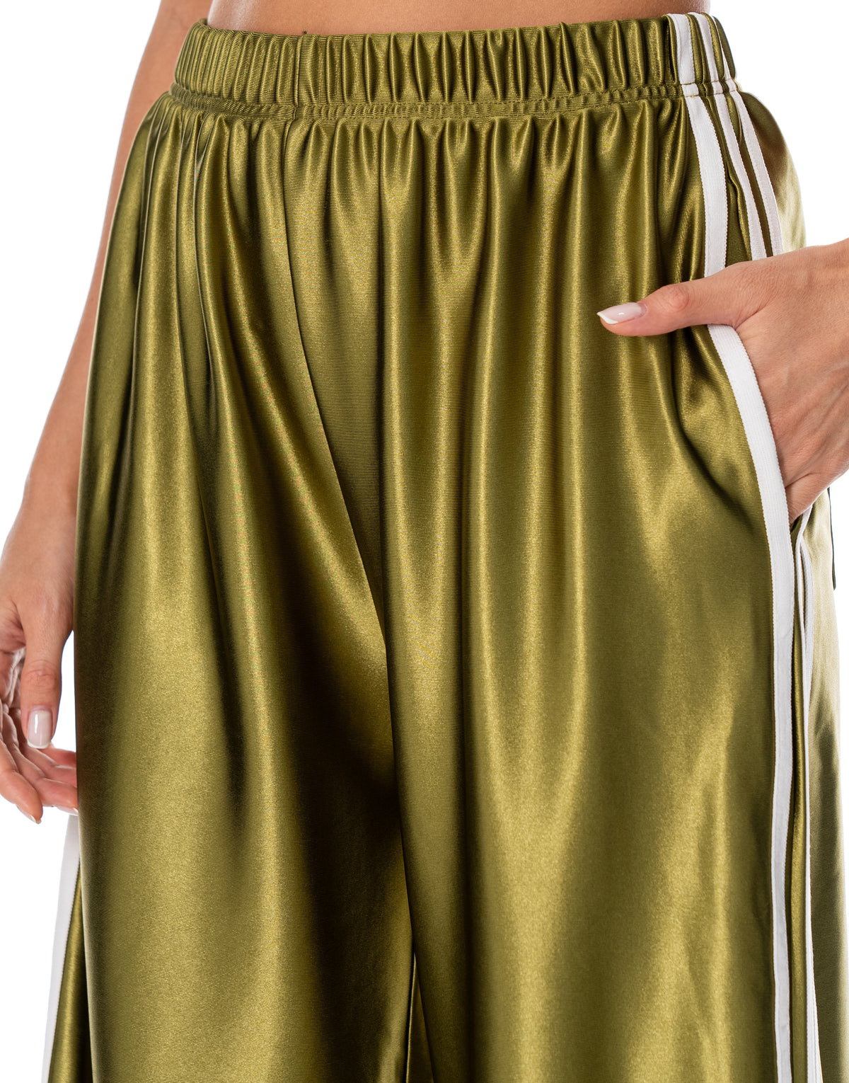 Satin Side Stripe Track Pants - Green
