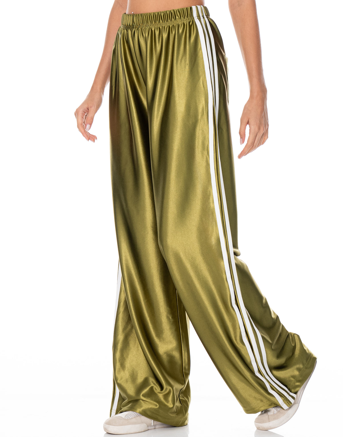 Satin Side Stripe Track Pants - Green