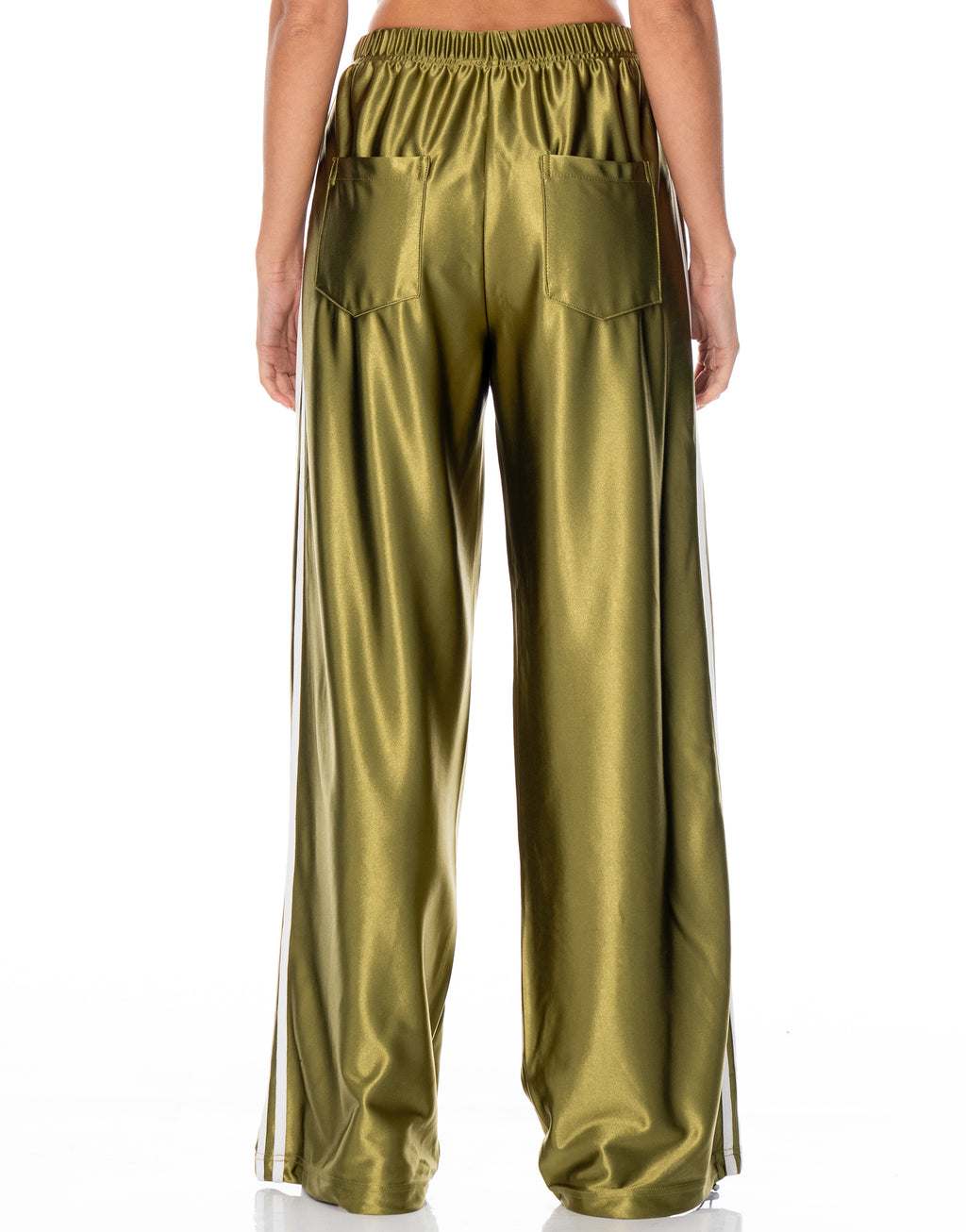 Satin Side Stripe Track Pants - Green