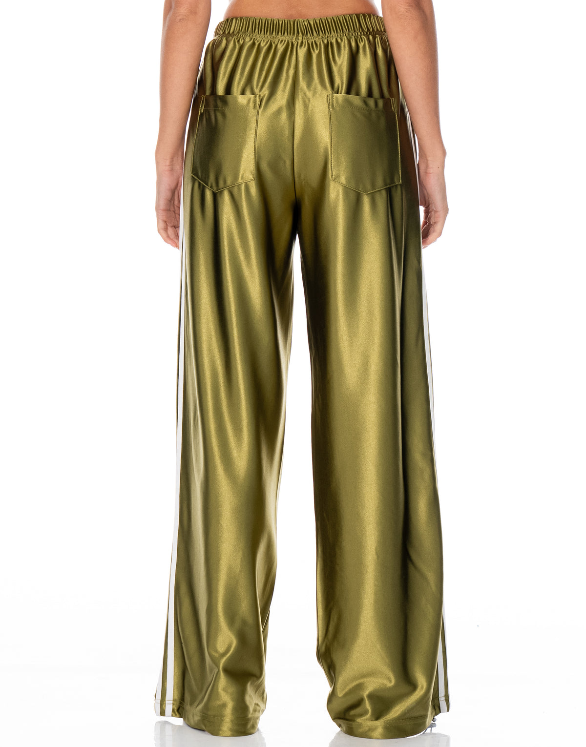 Satin Side Stripe Track Pants - Green