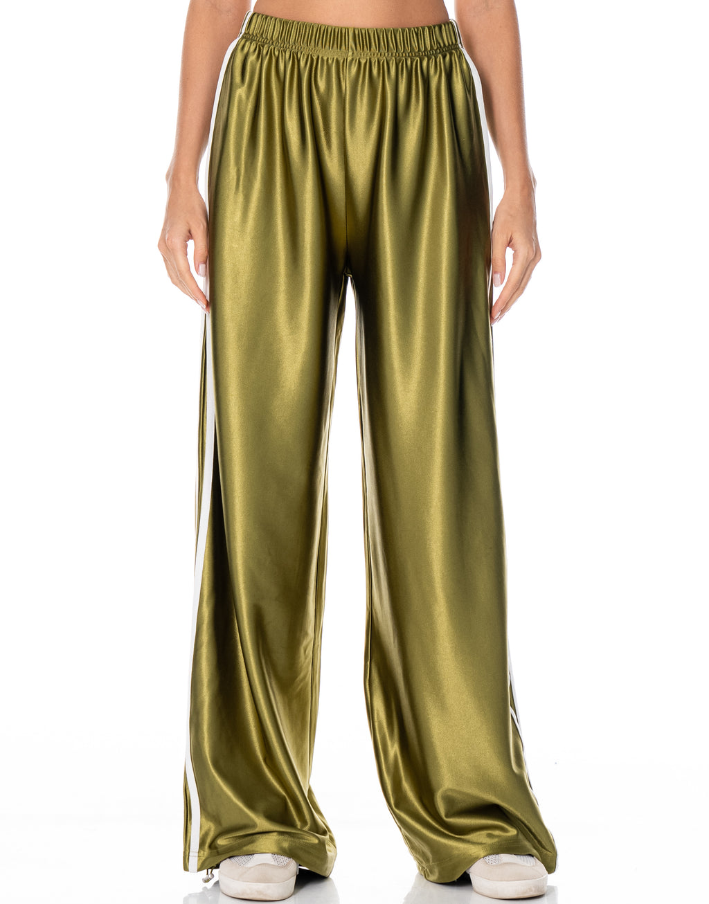 Satin Side Stripe Track Pants - Green