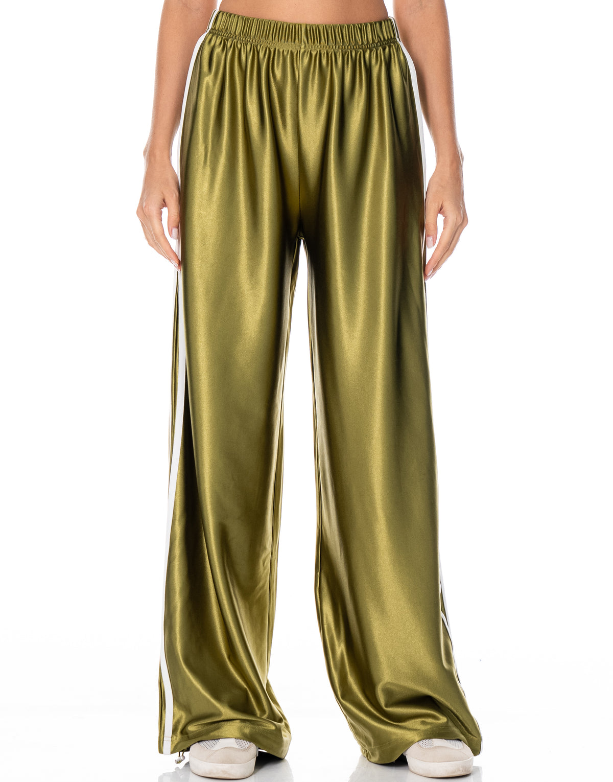 Satin Side Stripe Track Pants - Green