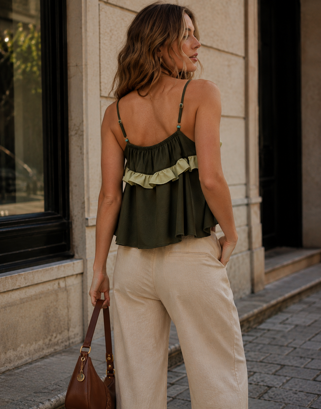 Ruffle Cami Top - Grey