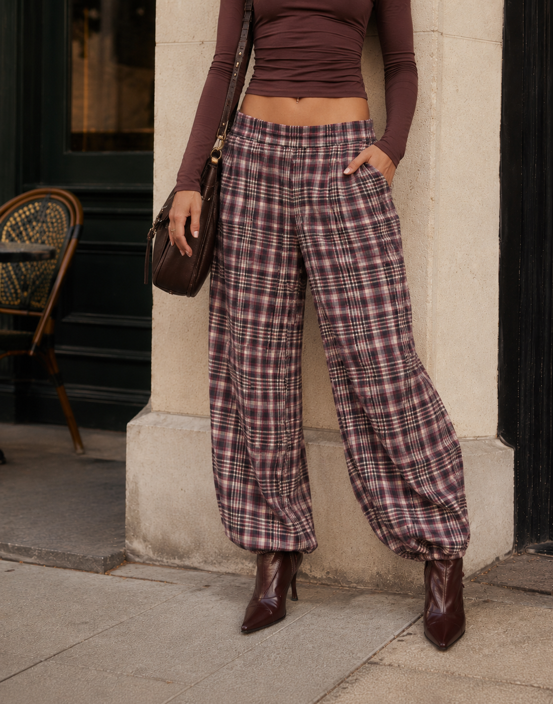 Plaid Harem Pants - Purple