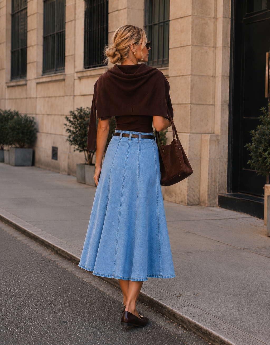 Denim Midi Skirt - Denim
