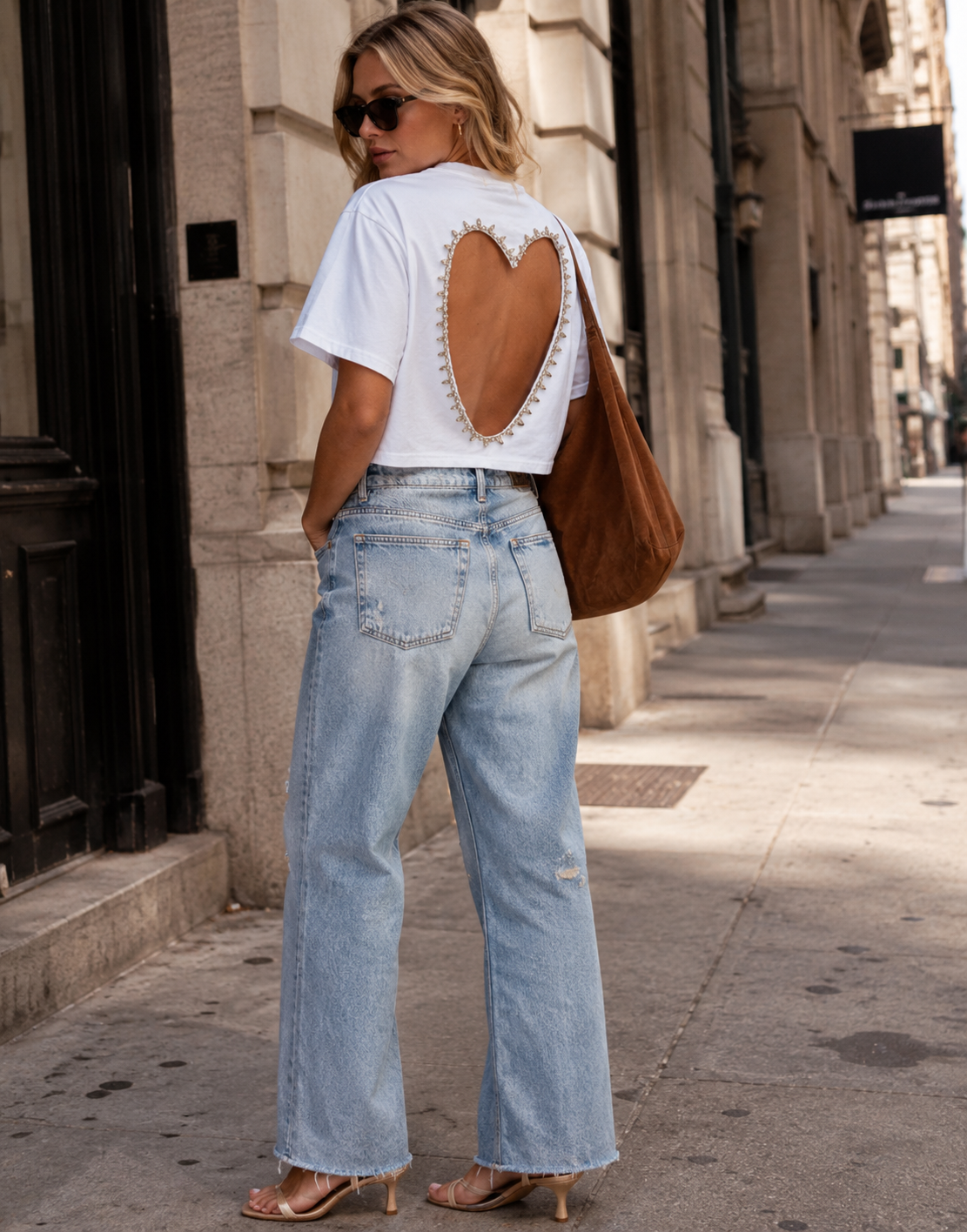 Heart-Cutout Crop Tee - White