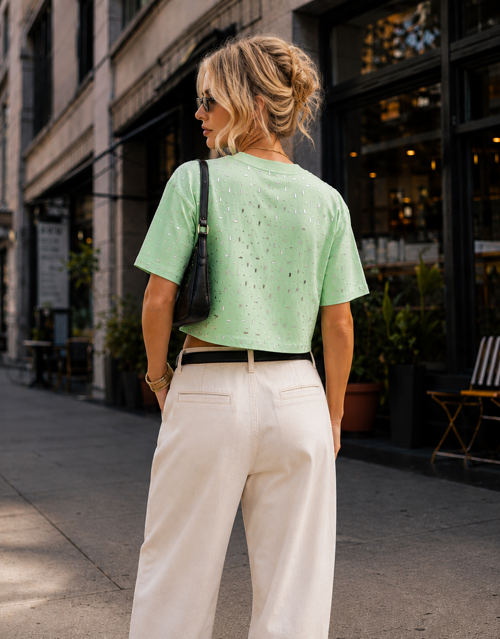 Speckled Short Sleeve Crop Top - Green