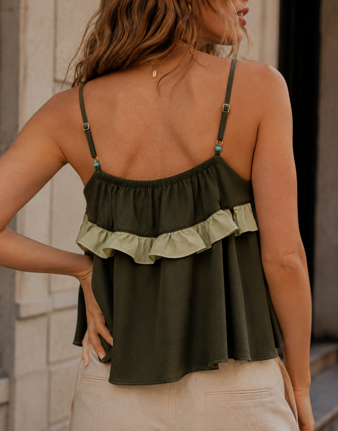 Ruffle Cami Top - Grey